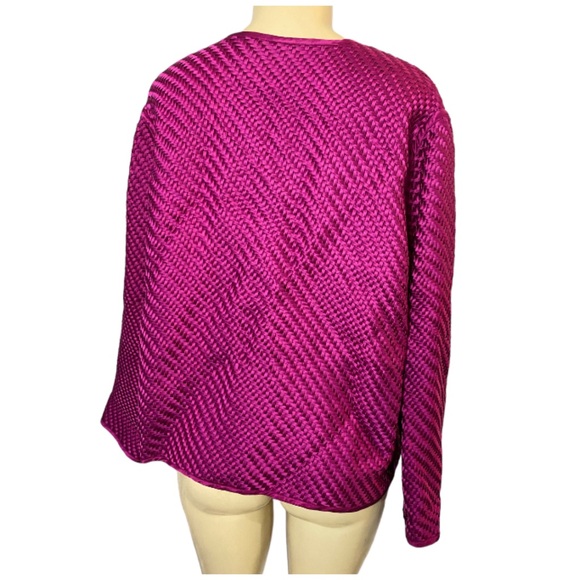 Chico's Design Women Magenta Pink Open Cardigan Blazer Silk Size Large - Picture 2 of 4